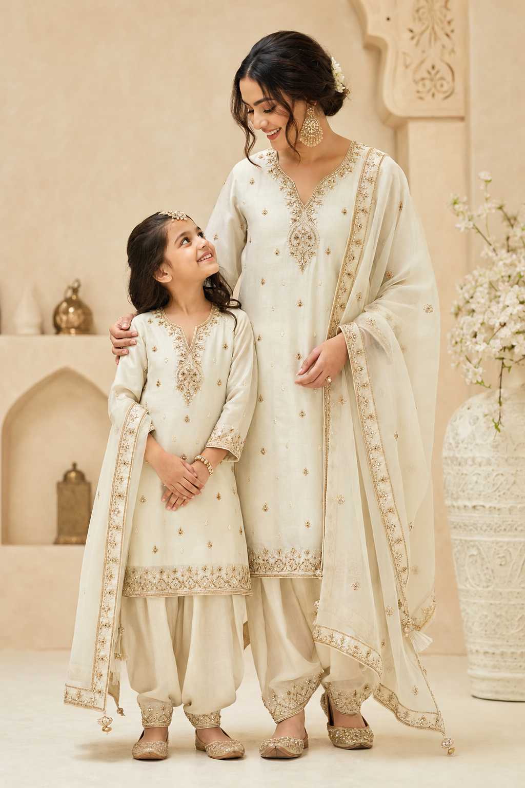 Mother and Daughter matching ivory sets
